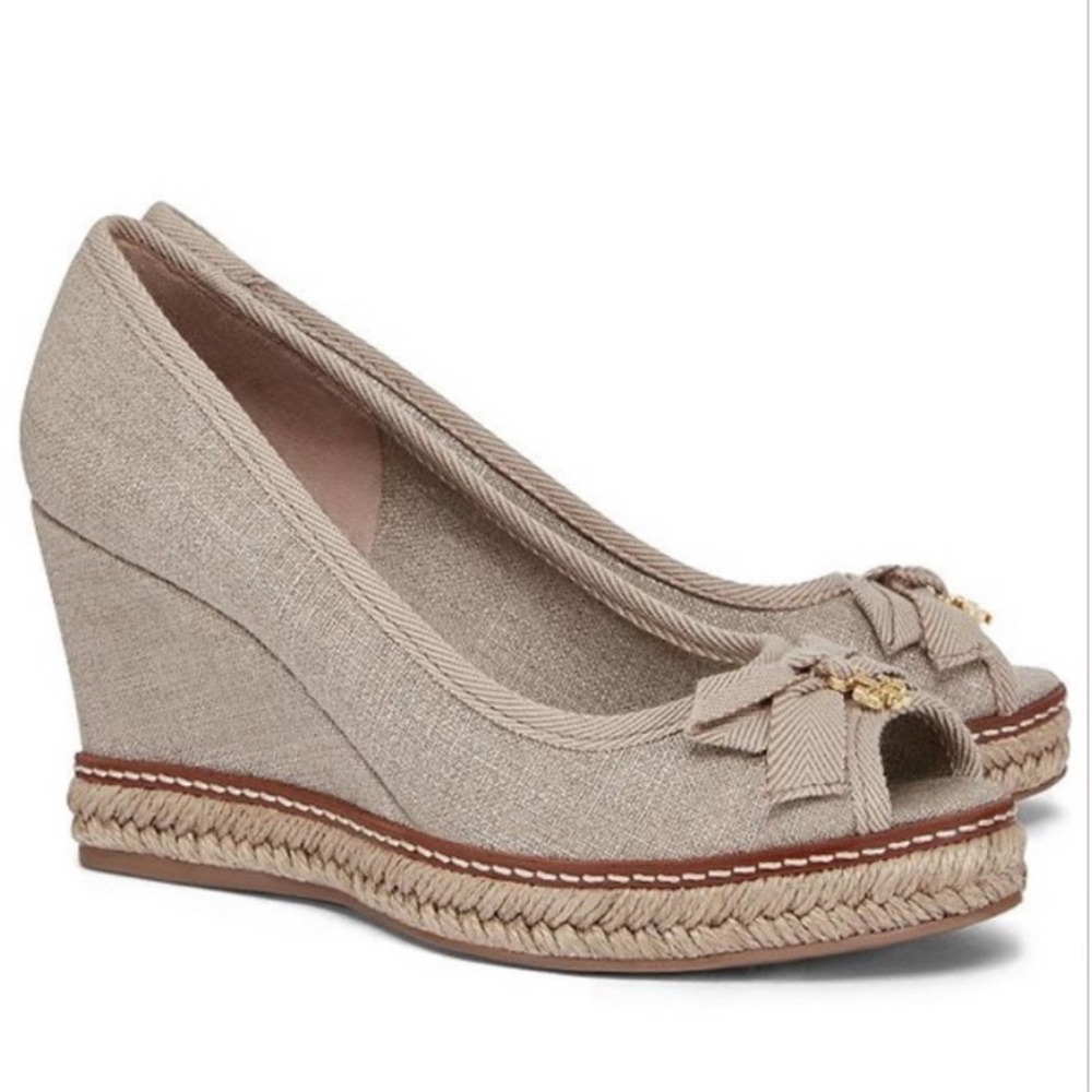 Tory Burch Beige Jackie Bow Espadrille Wedge - Picture 5 of 11